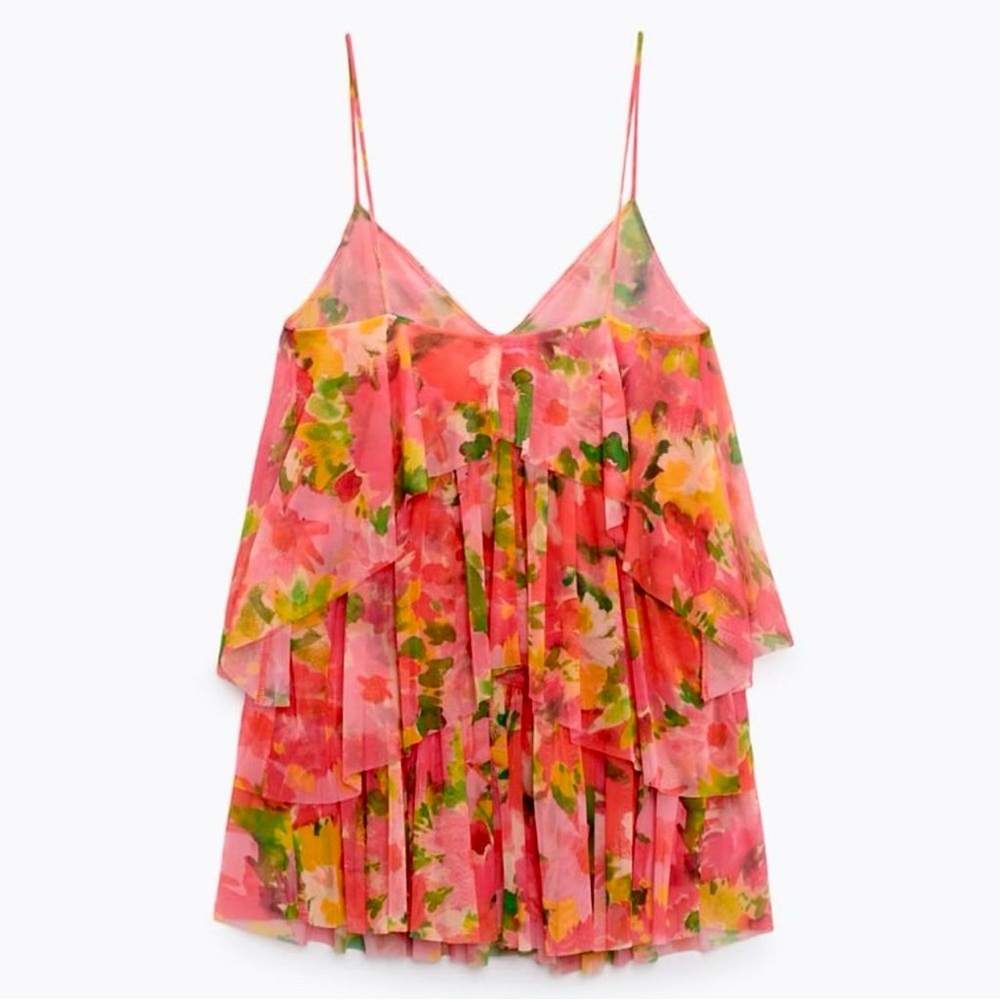 NWT ZARA printed Tulle Dress sz L - Picture 5 of 13